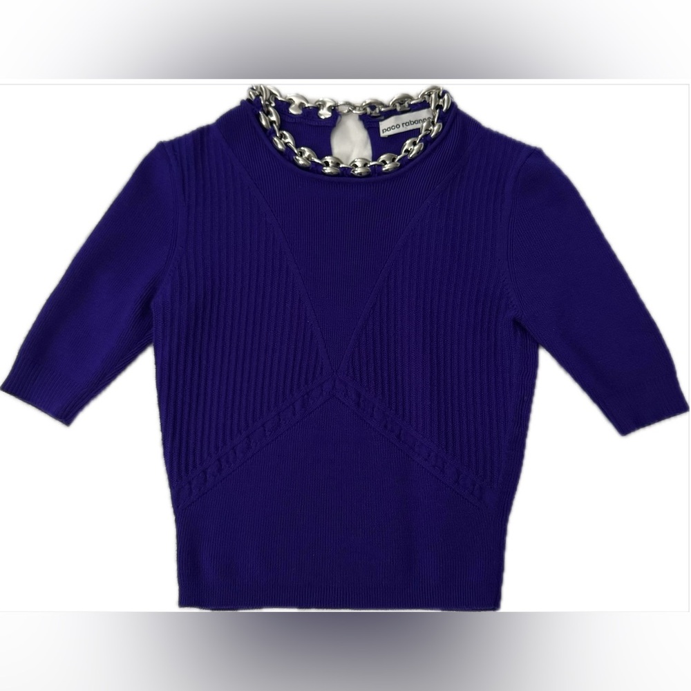 Paco Rabanne Chain Detailed Marino Wool Top in Purple